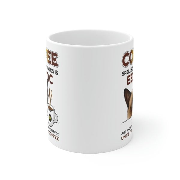 Funny Coffee Cat Mug EEFFOC Is Coffee Spelled Backwards Coffee Lovers Mug - Image 2