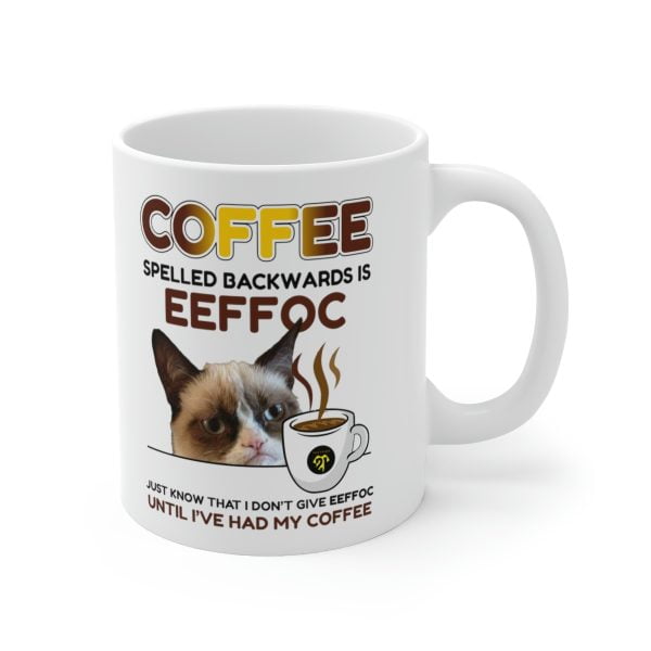 Funny Coffee Cat Mug EEFFOC Is Coffee Spelled Backwards Coffee Lovers Mug - Image 3