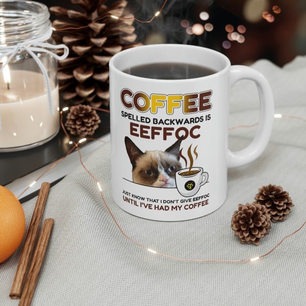 Funny Coffee Cat Mug EEFFOC Is Coffee Spelled Backwards Coffee Lovers Mug - Image 4