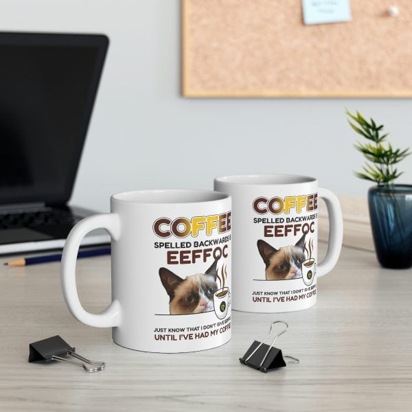 Funny Coffee Cat Mug EEFFOC Is Coffee Spelled Backwards Coffee Lovers Mug - Image 5
