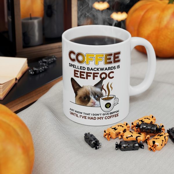 Funny Coffee Cat Mug EEFFOC Is Coffee Spelled Backwards Coffee Lovers Mug - Image 6